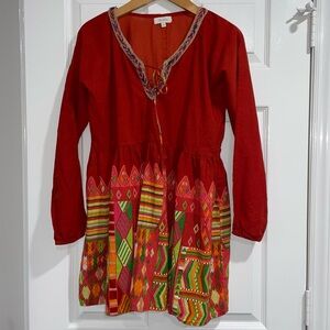 Velzera Tunic Shirt Medium Embroided Retro Cotton Top
